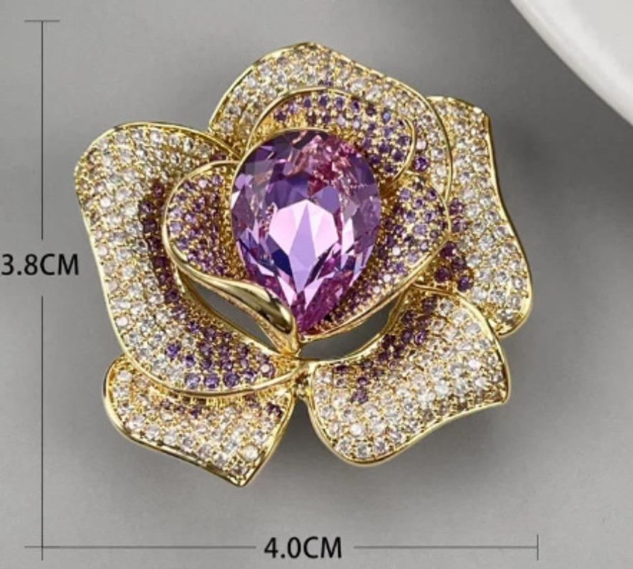 Fashion Exquisite Rhinestone Crystal Flower Brooch for Women Clothing Coat Jewelry Accessries Gifts