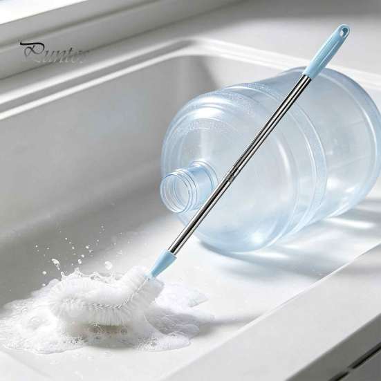 Effortless Cleaning Tool for Mineral Water Barrels Extra Long Stainless Steel Bucket Brush, Flexible High Density Bristle Curved Head Scrubber Narrow