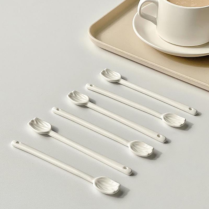 1Pc Tulip Ceramic Coffee Spoon Long Handle Ice Cream Spoon Dessert Milk Tea Honey Stick Stirring Tool