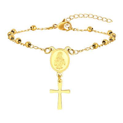 Fashion Stainless Steel Bead Chain Notre Dame Cross Bracelet Women 2234