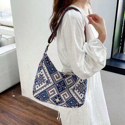 Women Ethnic Crossbody Bag Canvas Shoulder Bag with Adjustable Strap Multicolor Hobo Sling Bag for Travel Work Street