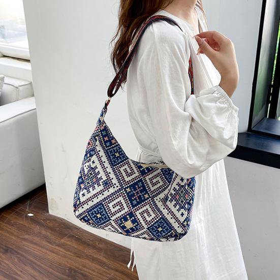 Women Ethnic Crossbody Bag Canvas Shoulder Bag with Adjustable Strap Multicolor Hobo Sling Bag for Travel Work Street красный