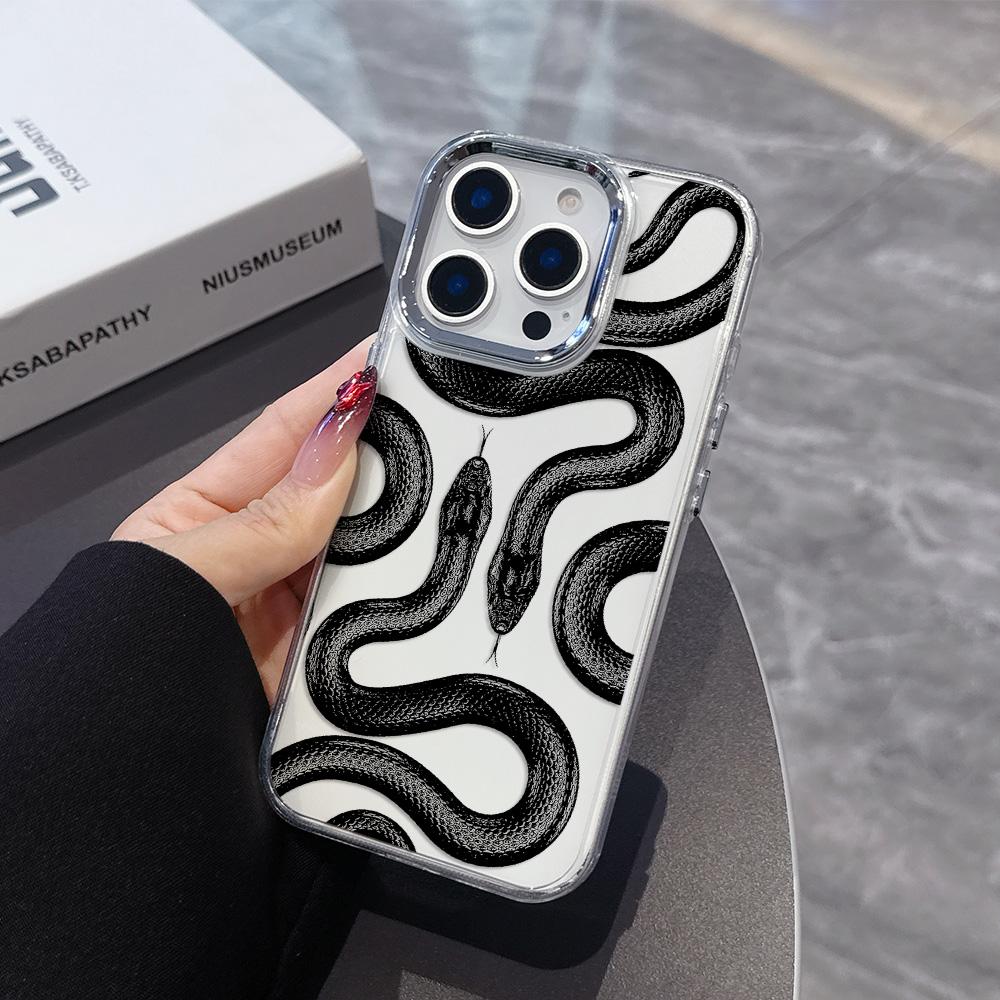 

Black Luxury Snake Phone Case For iPhone 17 Air 16 e 15 14 13 12 11 Pro Max Plus SE 2020 2022 Transparent Soft Cover iPhone Air