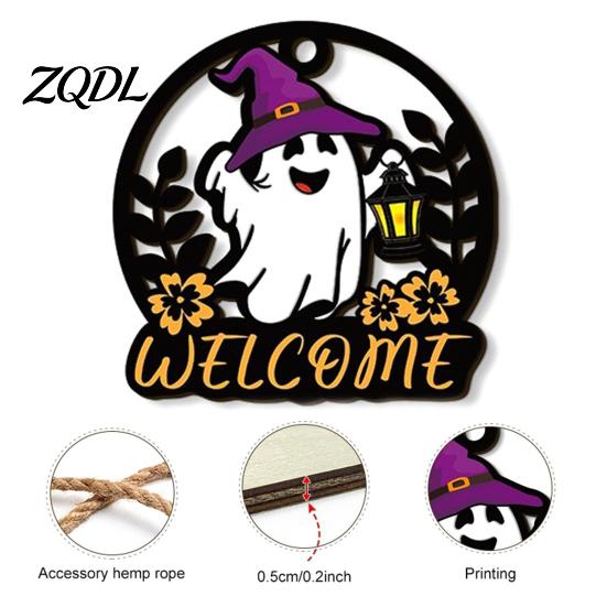 Autumn Seasonal Welcome Decor Halloween Ghost Pumpkin Round Wooden Door Hanger, Wall Plaque Hanging with Rope Rope, for Front Living Room Party