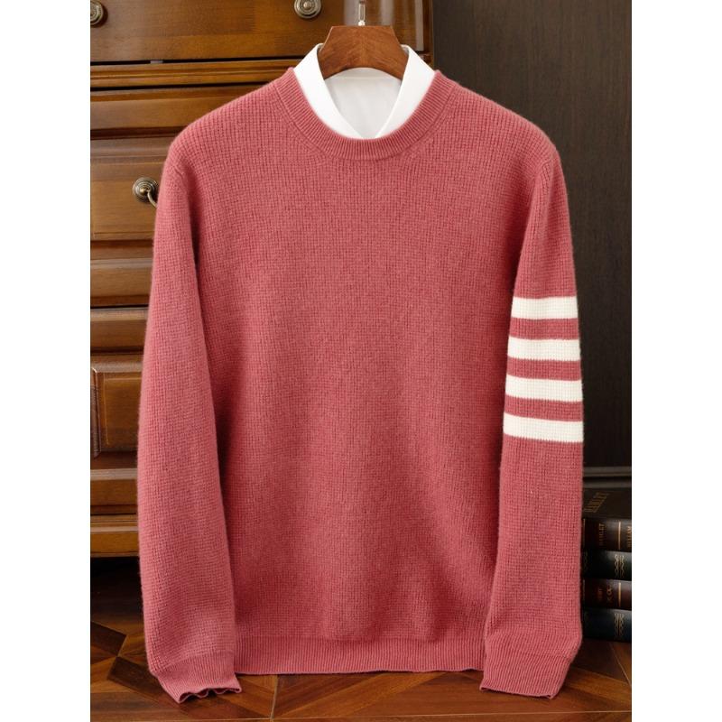 Striped Round Neck Sweater for Men's Autumn and Winter New Simple and Versatile Cashmere Knitted Base Shirt Skin-friendly and Warm Sweater
