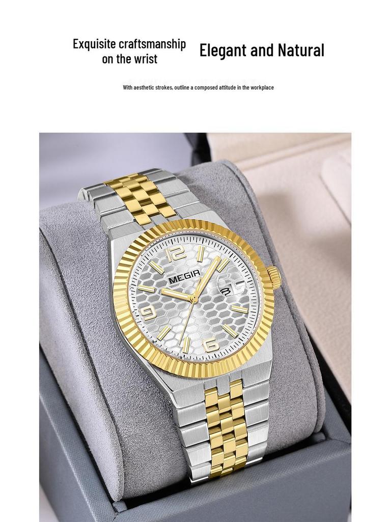 MEGIR Lucifiel Men's Luminous Waterproof Steel Band Quartz Calendar Watch