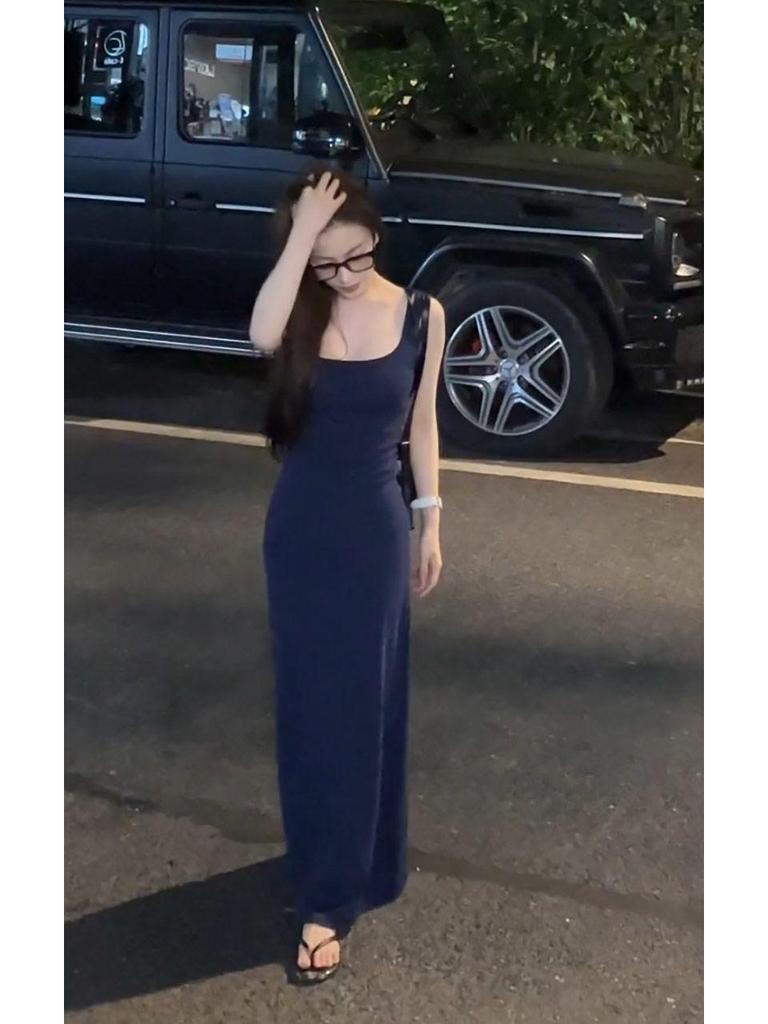 Spring/Summer 2026 Navy Blue Sleeveless Maxi Dress for Tall Women