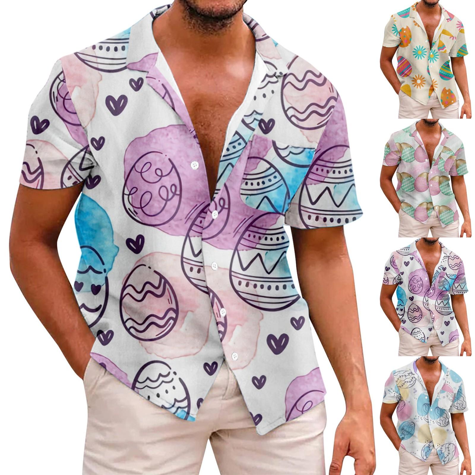 

Мужская летняя свободная модная рубашка с короткими рукавами с пасхальным принтом