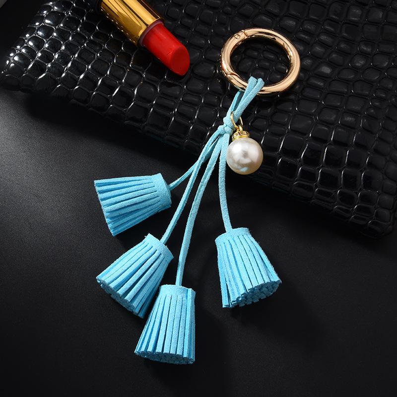 Korean Velvet Tassel Keychain Leather Tassel Pearl Pendant Car Ornaments Female Key Chain Plush Bag Pendant