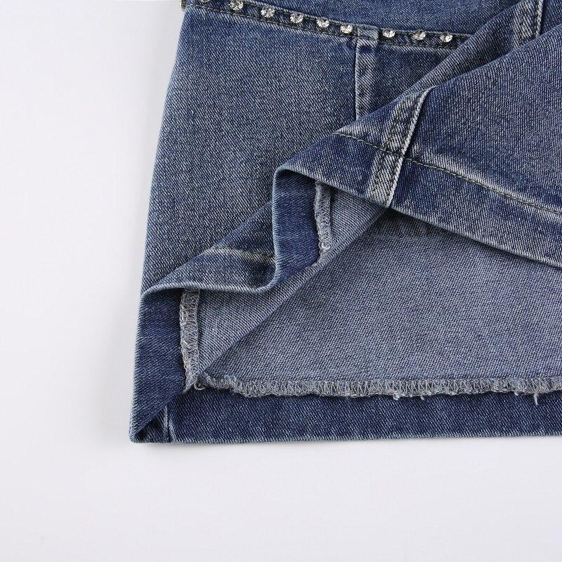 Vintage Diamonds Denim Mini Skirts Y2K Aesthetic Korean Kawaii Low Rise Skinny Wrap Bodycon Jeans Penceil Skirt Women Streetwear