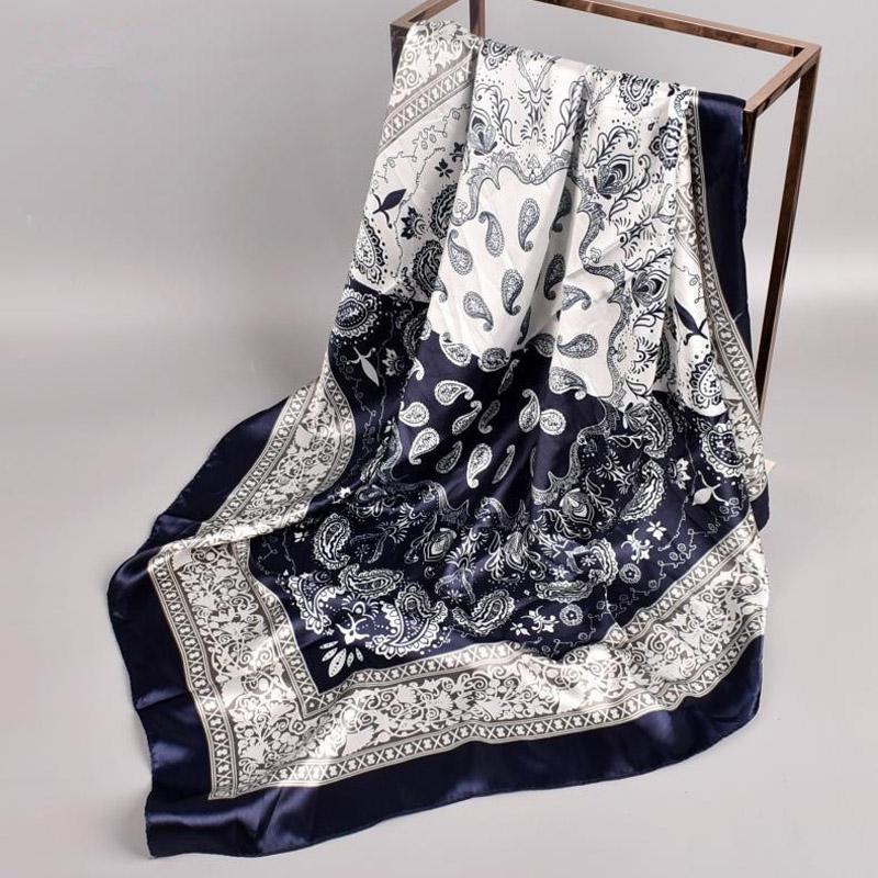 

New Luxury Square Scarf Design Shawl Wrap 90Cm Print Twill Silk Women Hijab Female Foulard Headband Bandana 90X90cm