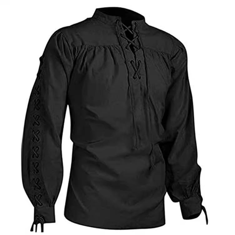 

Средневековая рубашка эпохи Возрождения Готический рыцарь Одиночная мужская футболка Рубашка викингов Рубашка со свободным галстуком Повседневная мужская повседневная рубашка с длинными рукавами Plus XS-5XL XXXL чёрный