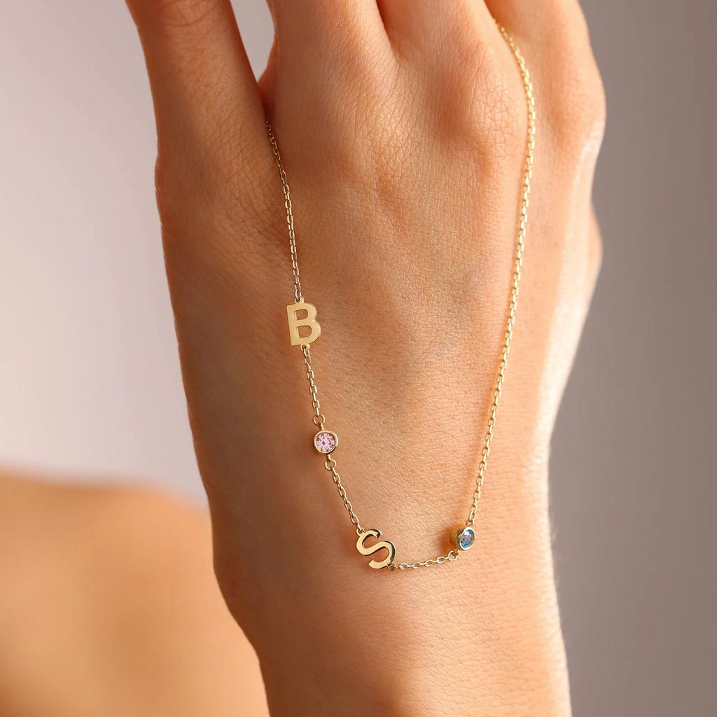 Sideways Initial Birthstone Necklace Personalized Birthstone Initial Necklace Birthstone Letter Necklace for Mother Gift for Mom