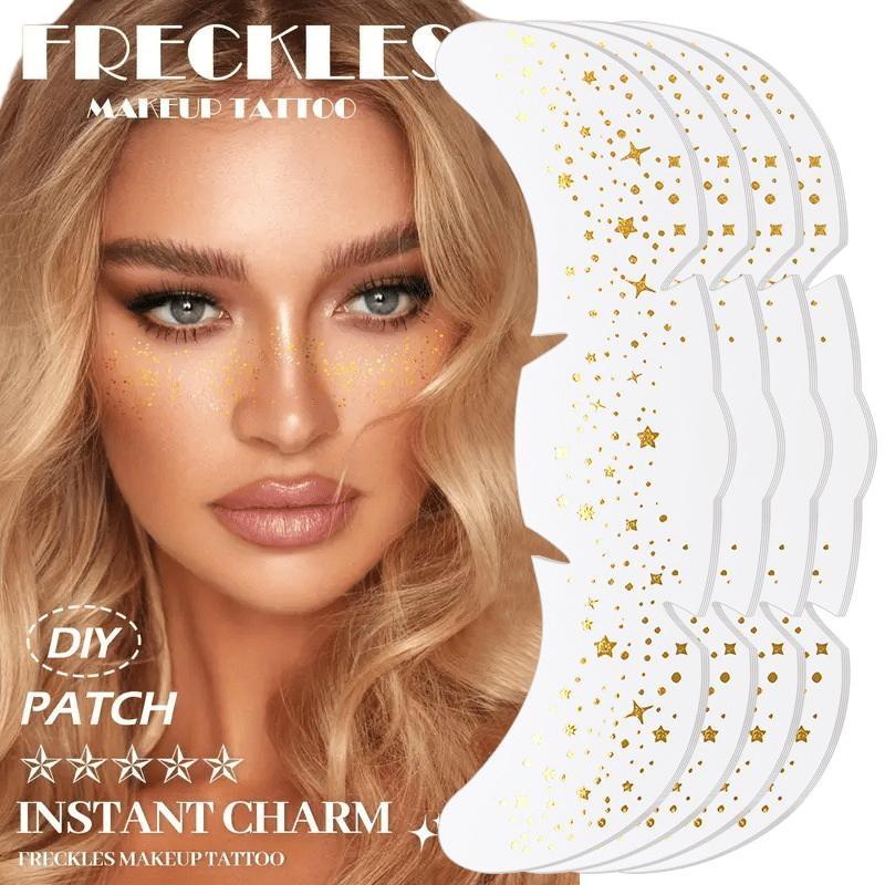 Rose Gold Freckles Temporary Tattoo Stickers Hot Stamping Makeup Patches for Face - Easy Apply Fake Freckles for All Ages