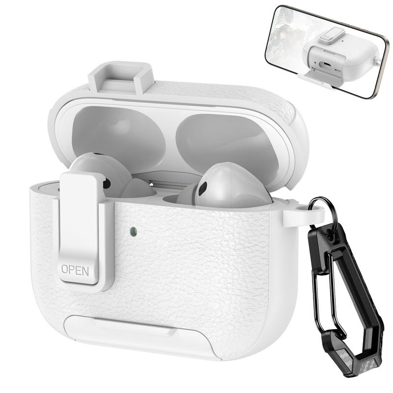 For AirPods 4 Case Leather Texture Matte Earphone Case with Phone Stand Bluetooth Headset Cover For AirPods Pro 3 2 1 Shockproof Earphone Charging Box