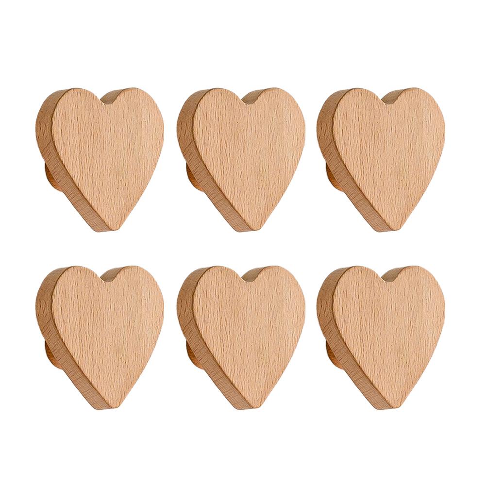 6 Pack Furniture Handles Cabinet Heart Shaped Wooden Handles Drawer Handles Solid Wood Cute Children\'s Room Handle Cabinet Door