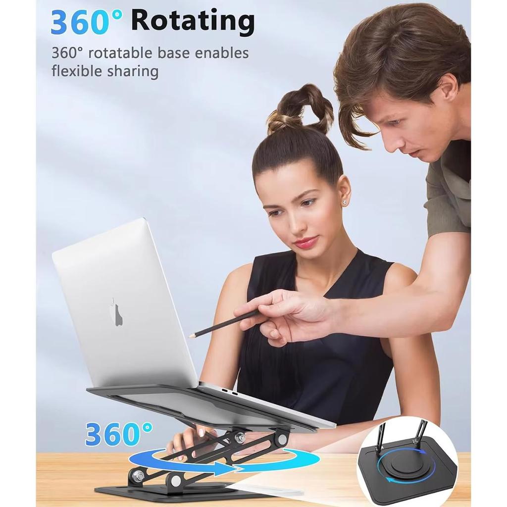 Foldable Laptop Stand with 360 Rotating Base,Metal Ergonimic Adjustable Laptop Stand for Desk,Computer Notebook Stand
