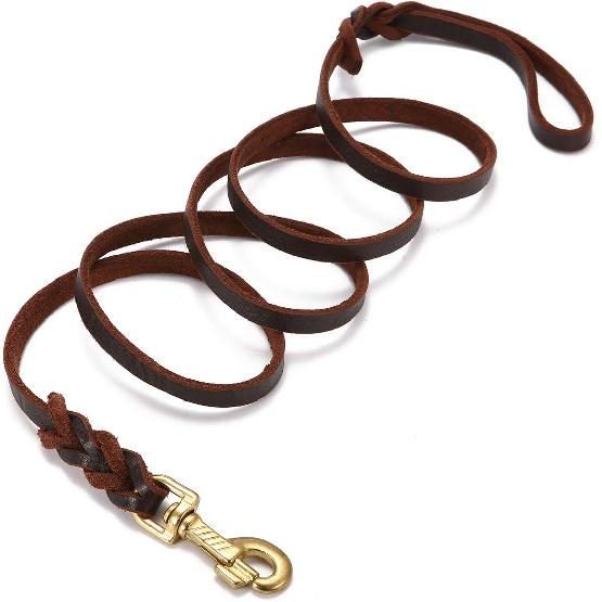 FOCUSPET Leather Dog Leash 6 Ft Leather Dog Training Leash Pet Braided Dog Leash for Large Medium Leads Rope Dogs Walking&Training (1/2 Inch,Brown)