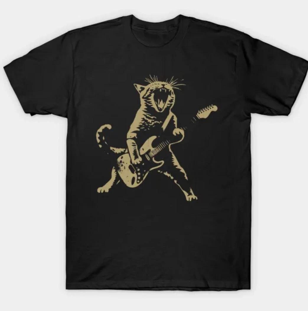 Rock Cat Playing Guitar Shirt, Funny Black Friday Guitar Cat Tee for Cat Lovers S