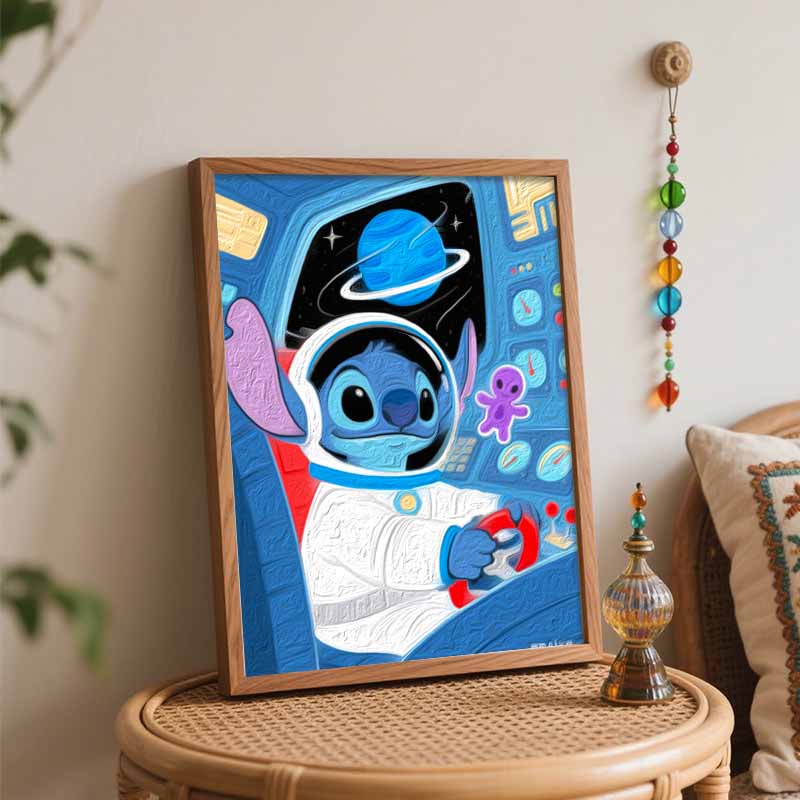 Disney Digital Oil Painting Art Kit Stitch Astronaut Space Theme Hand Filled Home Decor