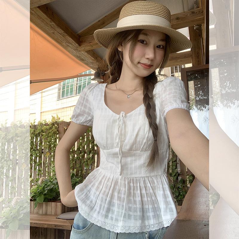 Pure Desire Style Bow Strap Short-sleeved T-shirt Women's Summer New French Age-reducing Waist Slim-fitting Short Top
