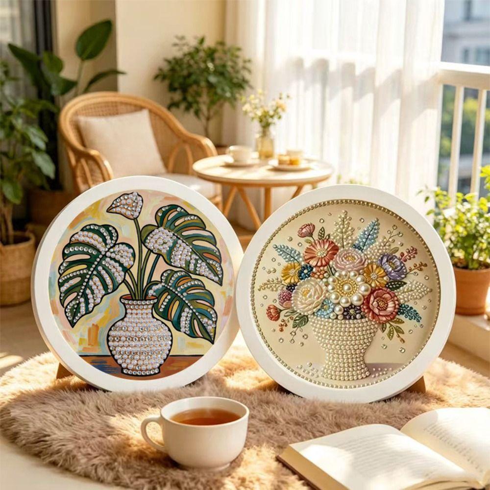 Flower Round Shape Pearl Painting Hand-Pasted Self-Adhesive Paintings  Bedroom Decorative