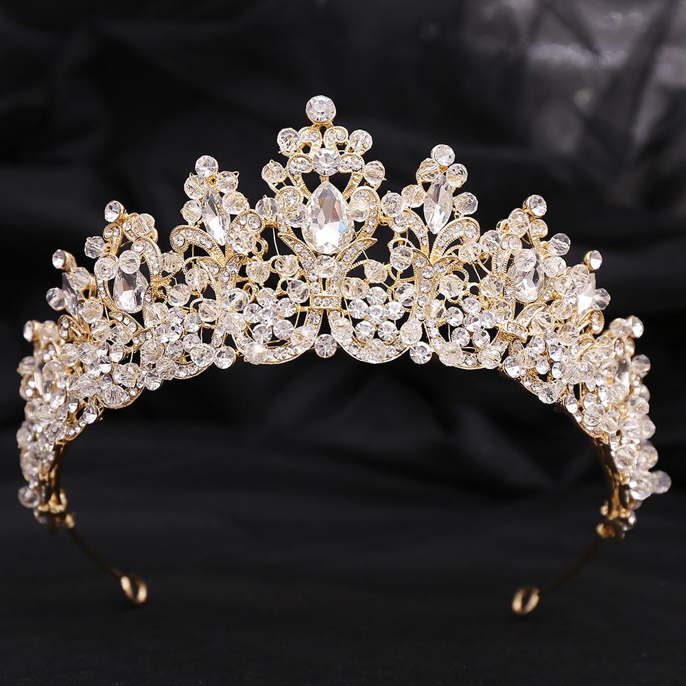 European Crystal Diamond Handmade Gypsophila Hair Accessories Headband Baroque Beaded Beauty Leaf Bridal Crown