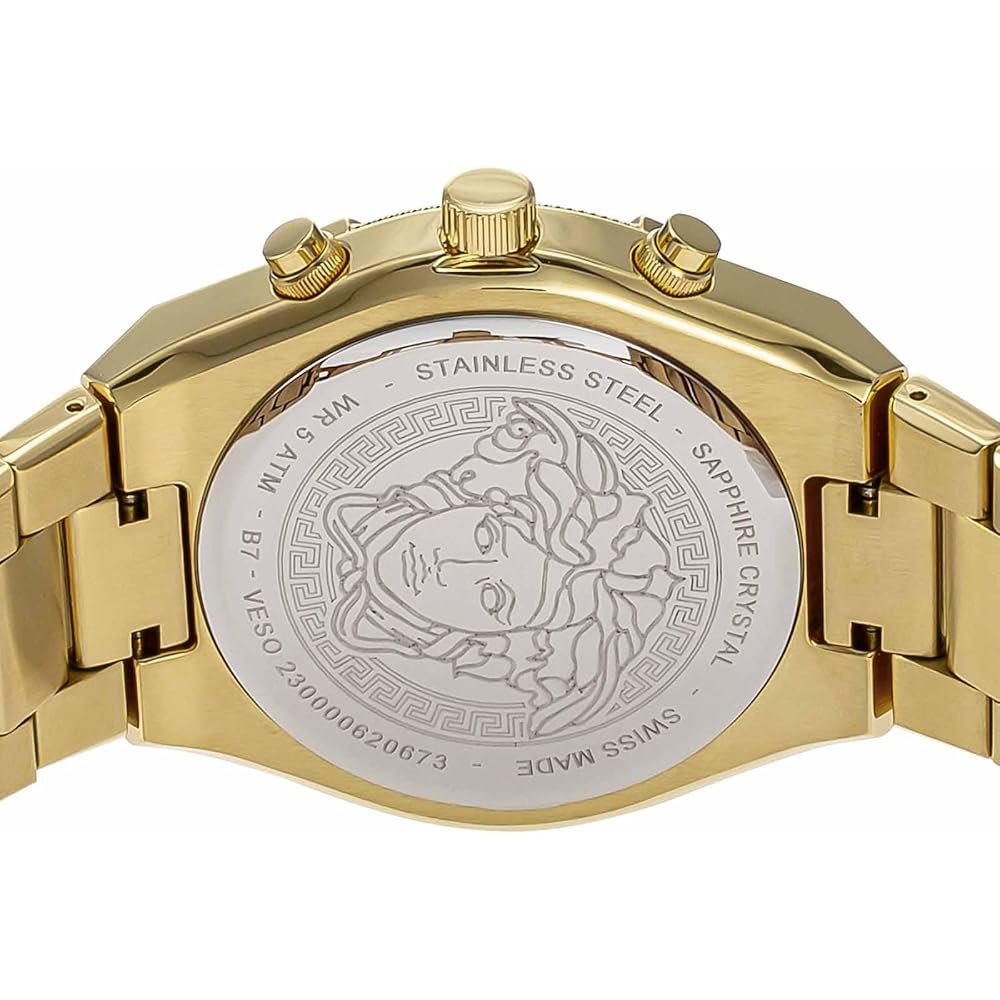 Versace Men's Sporty Greca Watch Black Dial Stainless Steel Sapphire Glass Quartz VESO00922 Gold