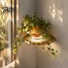 Illuminated Wall Decor for Home Floating Shelf with LED Light, Modern Gold Metal Display Rack Minimalist Invisible Bracket Plants Book, Space