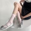 Solid Color Middle Tube Cotton Socks Women Cute Ribbon Bowknot Back Calf Socks