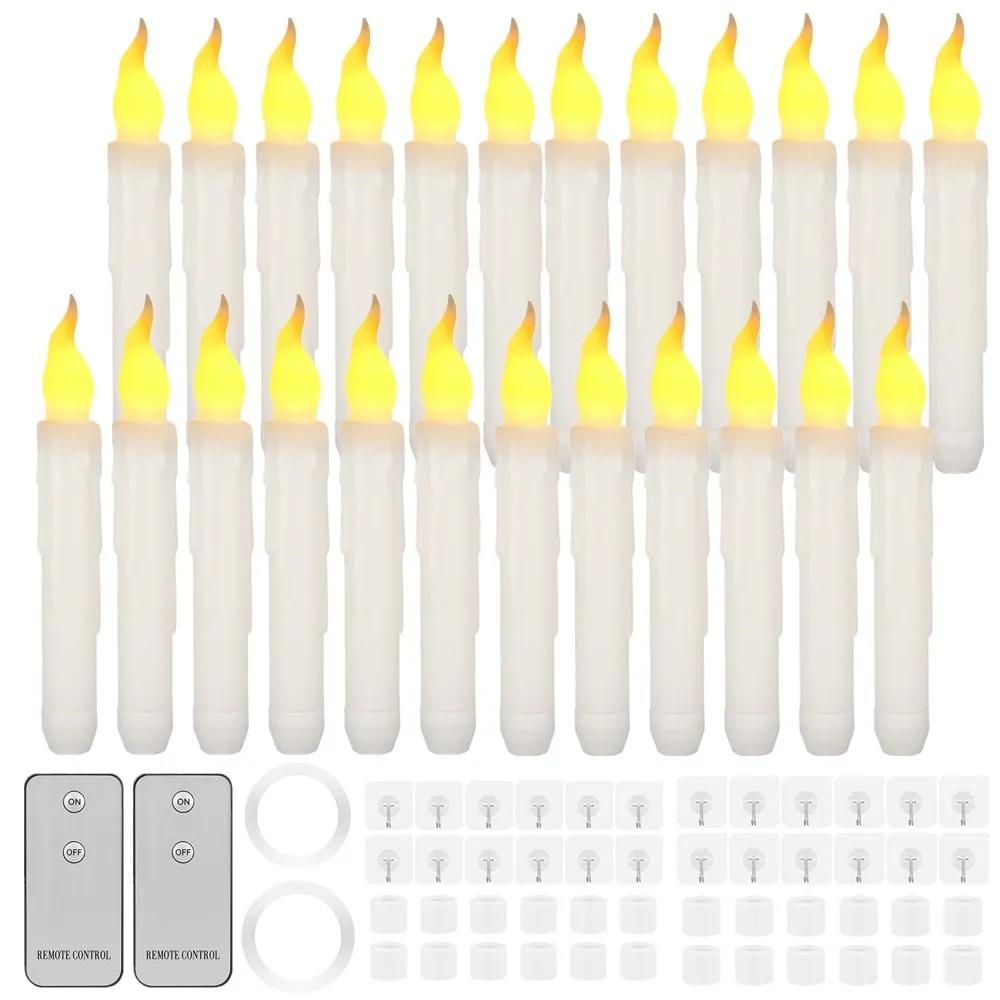 12/24Pcs Floating Taper Candles with Remote Control Flickering LED Electronic Candle Sticks for Halloween Christmas Party Decor