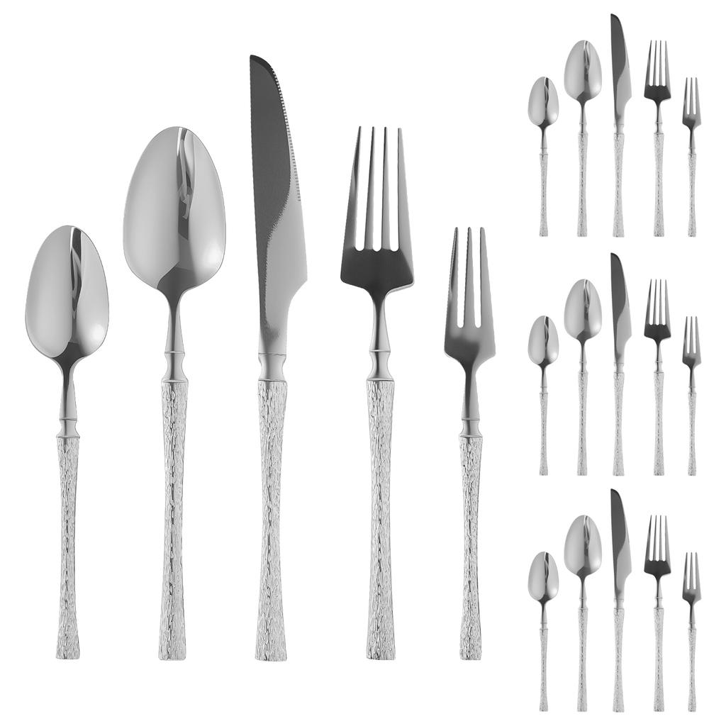 20pcs Silverware Set Floral Carved Stainless Steel Flatware Mirror Polished Cutlery Including Fork Spoon Knife Dishwasher Safe