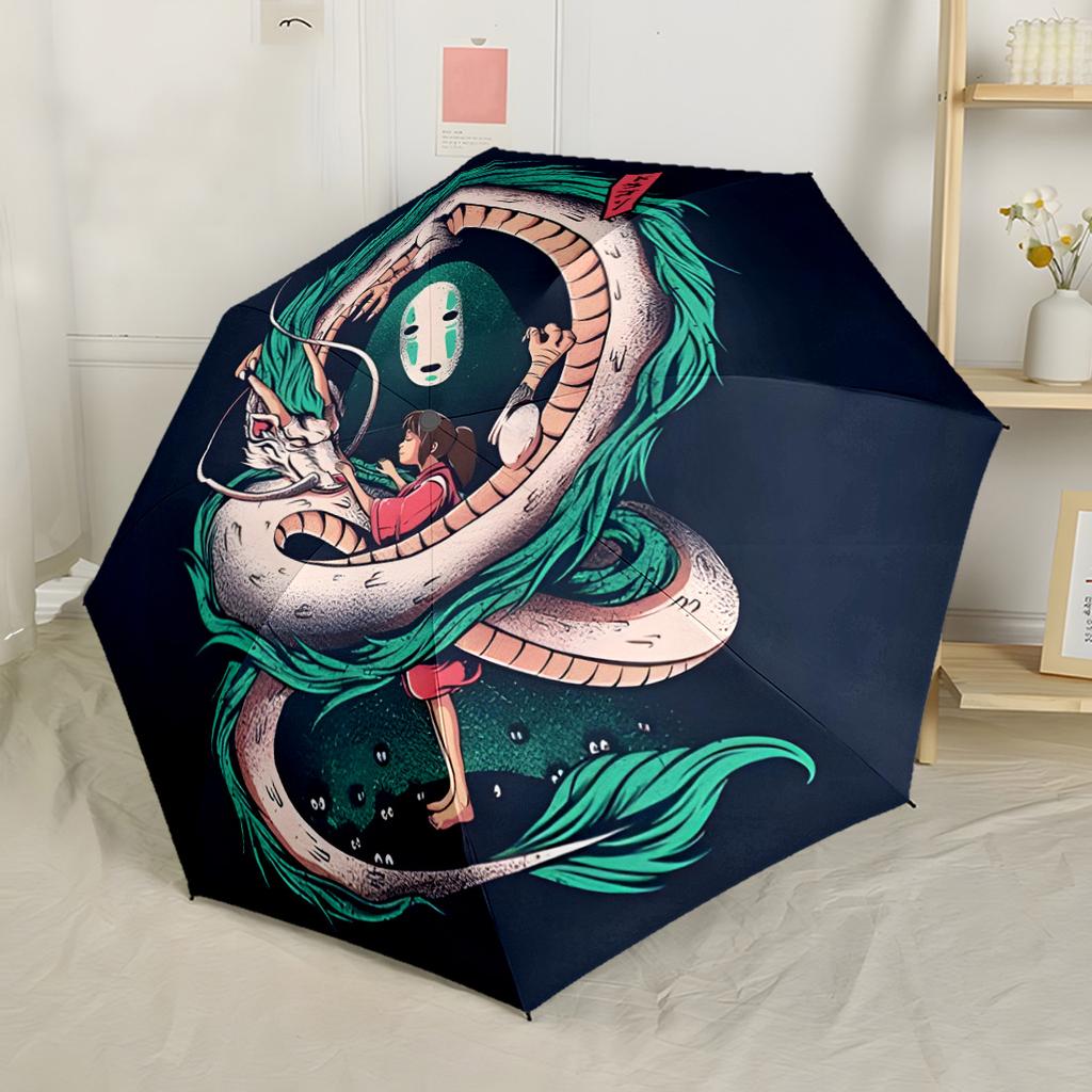 Totoro Avventura Sotto la Pioggia Ombrello Automatico Portatile Compatto 8 Stecche Leggero Design Pieghevole per Donne/Uomini Amanti della Moda Regalo Spirituale