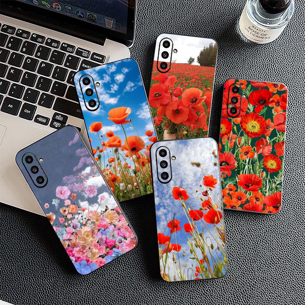 Phone Cover for Samsung Galaxy S25 S24 S23 FE Ultra Plus S7 Edge S25+ S23+ A56 5G Funda Casing Soft Case Poppy Flower Bloom Rose