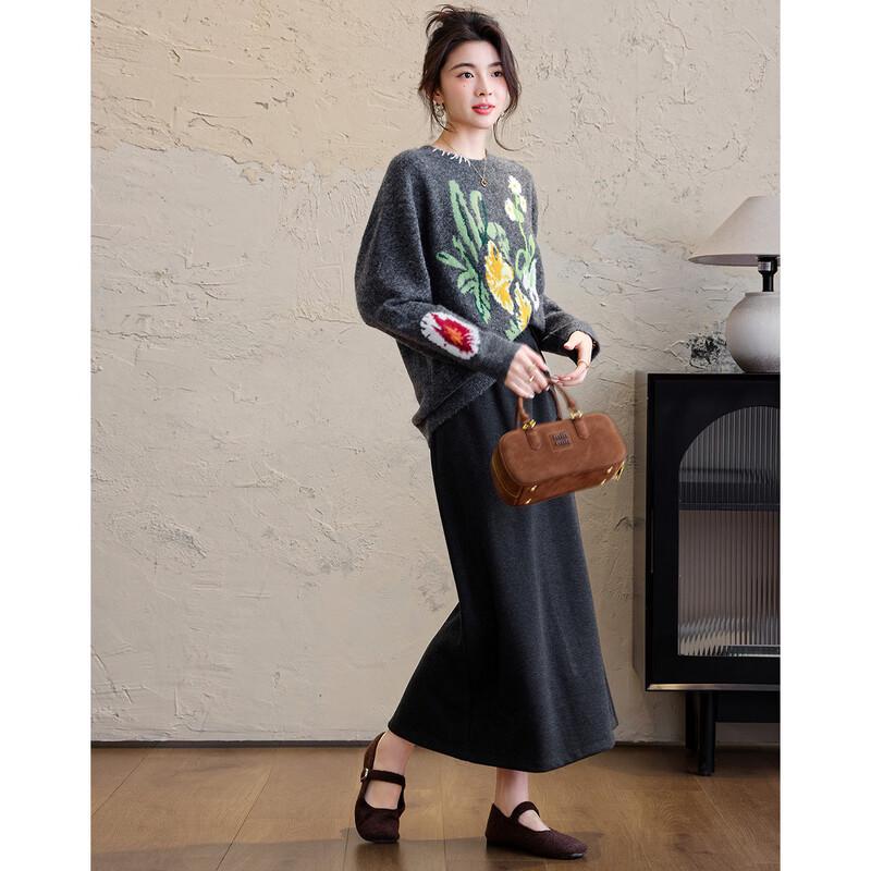 Demana Beaded Floral Jacquard Wool Blend Sweater