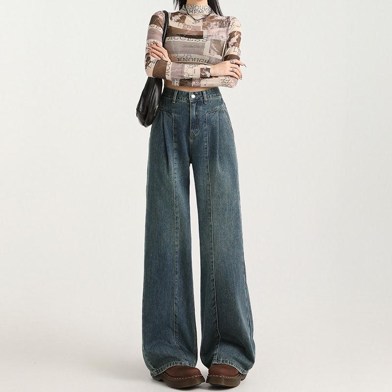 

Women s High-Waisted Retro Wide-Leg Jeans, Slimming Waist-Cinched Pear Shape Loose Straight Leg Pants XL