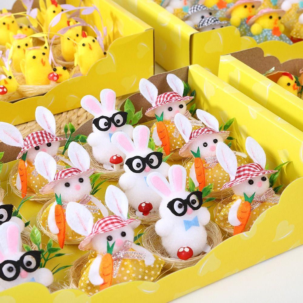 16Pcs/Set Simulation Easter Yellow Chicks Decoration Snow Man Flocking Easter Bunny Ornaments Mini Spring Cute Animal Decoration