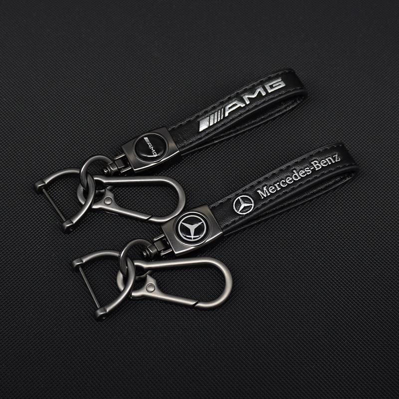 Auto Carbon Leather AMG Logo Keyring Luxury Car Keychain For Mercedes Benz W203 W204 W205 W176 W166 W212 213 CLS GLK ML A Class QY1