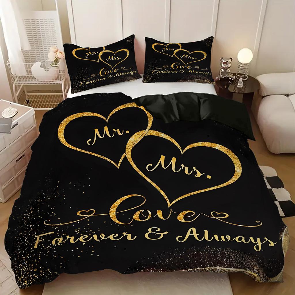 Anti-Bacterial And Anti-Mite Black Quilt Cover 3D Three-Dimensional Printing Three-Piece Set