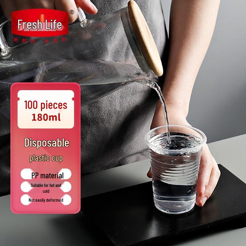 

Fresh Living 180ml Disposable Thickened Plastic Cups, 100 Count