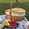 Large Handwoven Wicker Rattan Bamboo Storage Baskets With Lid Portable Picnic Outdoor Shopping Market Tote Ganizer