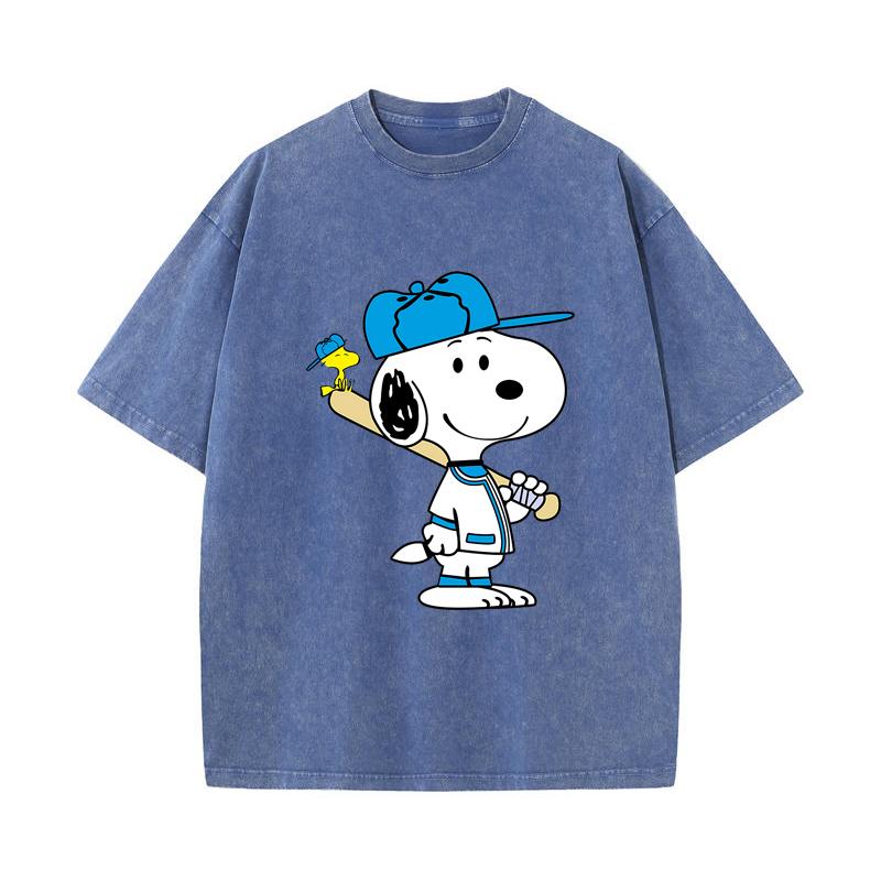 SX-77 MINISO 2026 Été Lavage Vintage Imprimé Coton Pur Style Épaule Hommes et Femmes Col Rond Manches Courtes T-shirt Couple