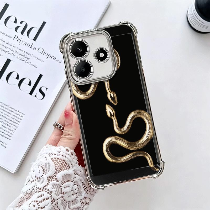 

Black Snake Doodle Plating Phone Case For Xiaomi Redmi Note 14 15 Pro Plus 13 12 11 11S 11T 10 9S 9 5G Anti-Fall Airabag Cover Redmi Note 15 4G