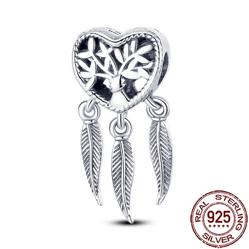 Charms Copper Lucky Horseshoe Clover Dreamcatcher Feather Dangle Beads Fit Bracelet Necklace Women Diy Jewelry