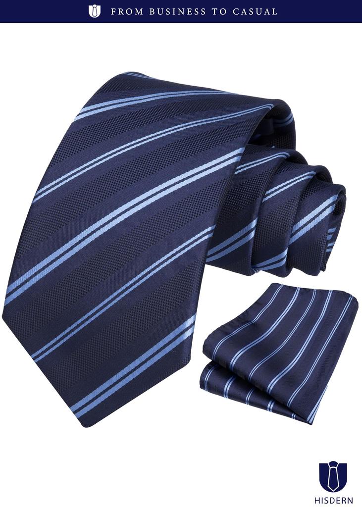 [HISDERN] Men's Tie Set - Brand Name Tie, Business Silk Tie, Pocket Square Set for Job Hunting, Employment, and Entrance Ceremonies HC-08