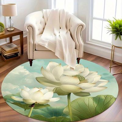 Luxury Lotus Pattern Round Shape Floor Mats Kitchen Hallway Runner Rug Bedroom Living Room Soft Carpet Non-slip Area Rug