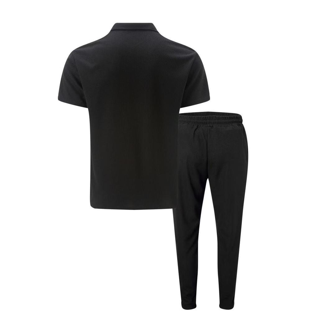 Men's Breathable Polo Sportswear Set - Short Sleeve & Long Pants for Daily Commute Casual Wear