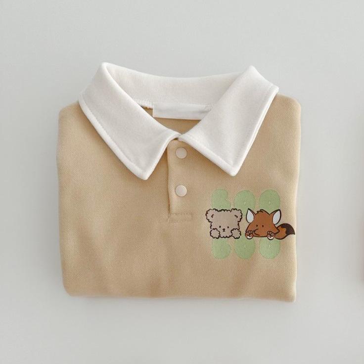 

Baby Cartoon Print Cotton Bodysuit with POLO Collar - Long Sleeve, Spring/Autumn Collection for Boys and Girls 73cm