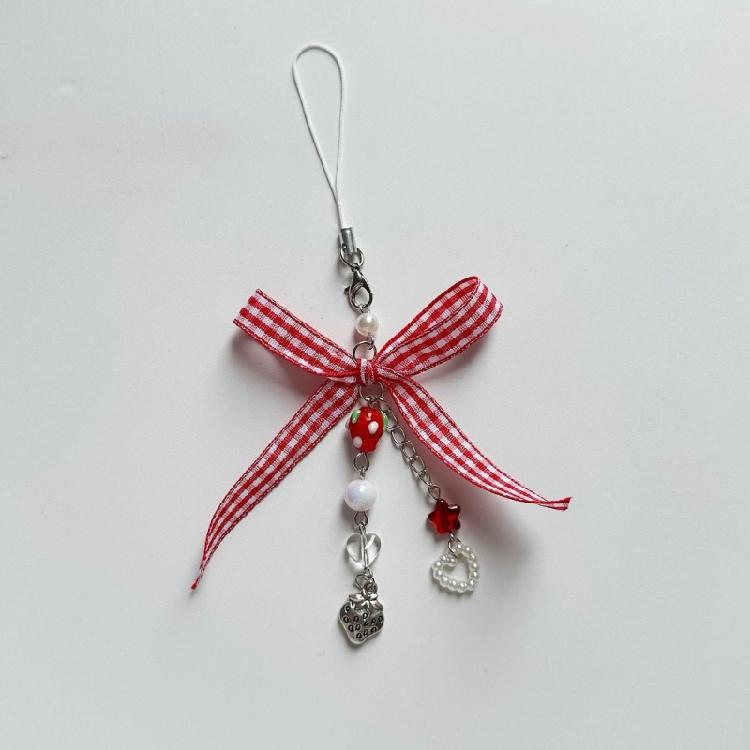 Elegantes Erdbeer-Anhänger-Handy-Hängeornament Einzigartiger Schleifen-Schlüsselanhänger-Charm