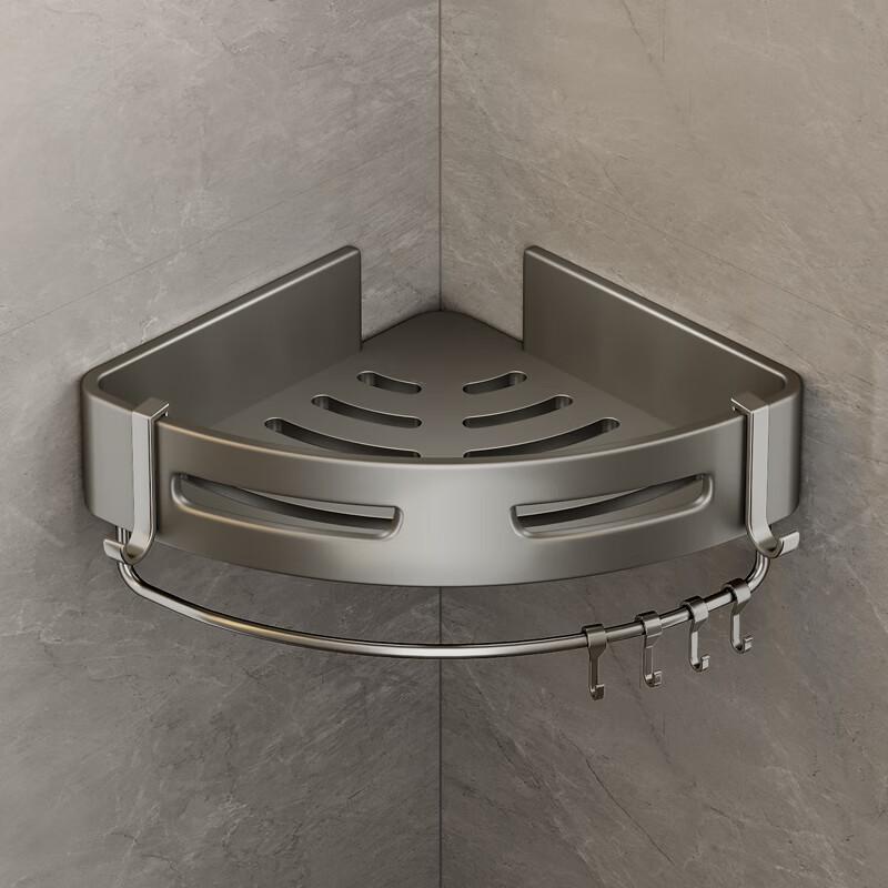 Huxiansen Gunmetal Gray Bathroom Storage Rack, Triangular Toilet Space Aluminum Shower Corner Basket, No Drilling Required